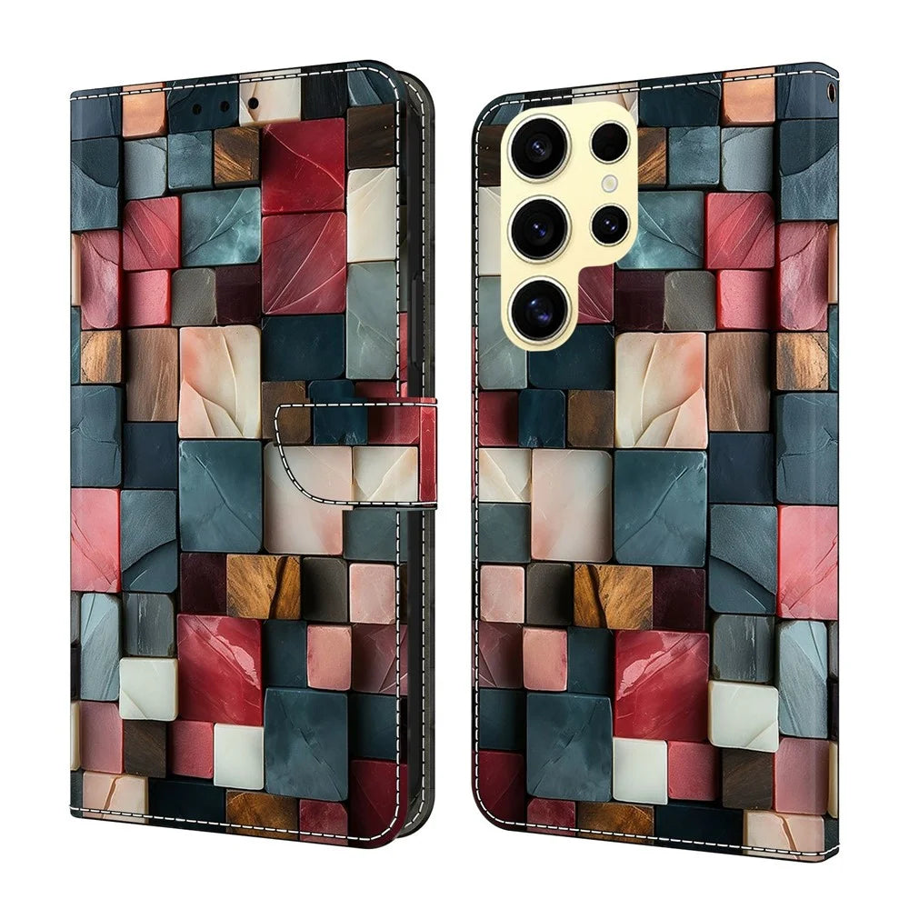 For Samsung Galaxy S26 Ultra Wallet Case Foldable Stand Pattern Printing Leather Flip Phone Cover - Colorful Brick Pattern - 1