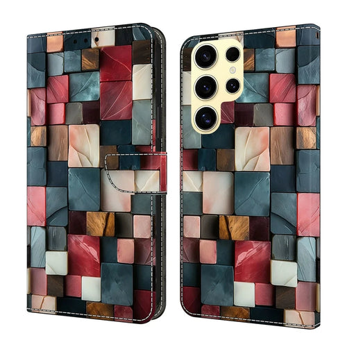 For Samsung Galaxy S26 Ultra Wallet Case Foldable Stand Pattern Printing Leather Flip Phone Cover - Colorful Brick Pattern - 1