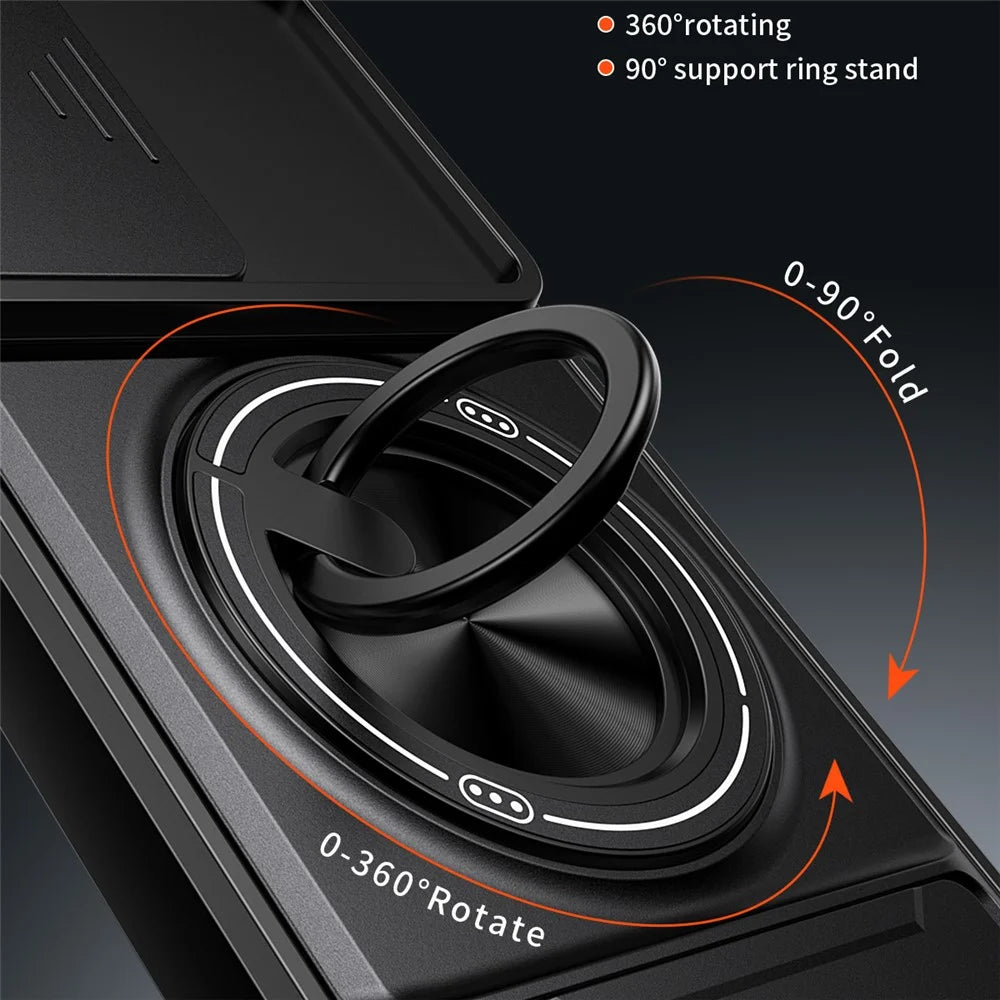 For Samsung Galaxy A26 5G Magnetic Case Ring Holder Foldable Kickstand TPU PC Phone Cover with Camera Lens Slider - Black - 3