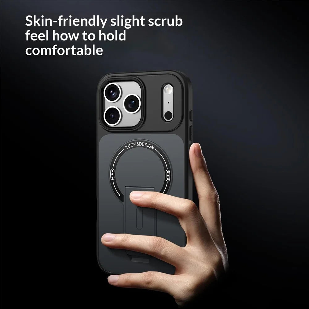 For iPhone 18 Pro / 17 Pro Case Compatible with MagSafe Foldable Kickstand Shockproof TPU + PC Phone Back Cover - Desert Gold - 6