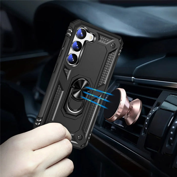 For Samsung Galaxy S23 Military Grade Shock-absorbing Case Ring Kickstand Design PC + TPU Back Cover - Black - 2