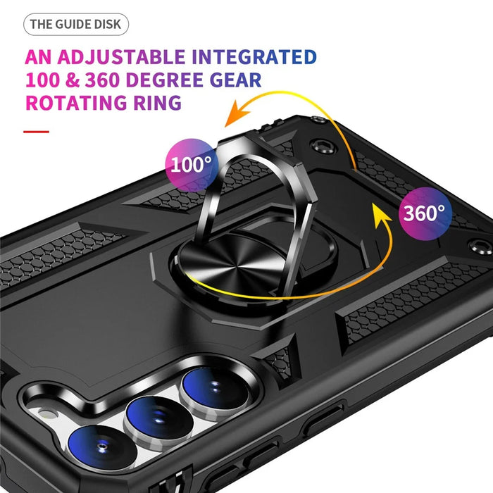 For Samsung Galaxy S23 Military Grade Shock-absorbing Case Ring Kickstand Design PC + TPU Back Cover - Black - 3