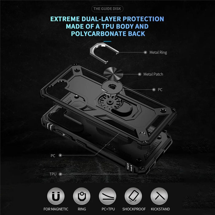 For Samsung Galaxy S23 Military Grade Shock-absorbing Case Ring Kickstand Design PC + TPU Back Cover - Black - 4