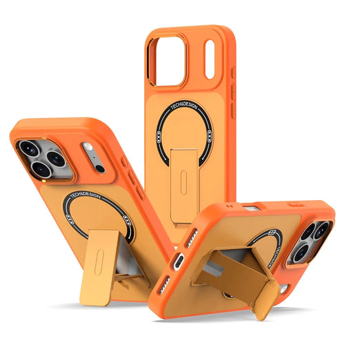 For iPhone 18 Pro Max / 17 Pro Max Case Compatible with MagSafe Foldable Kickstand Shockproof TPU + PC Phone Back Cover - Orange - 1