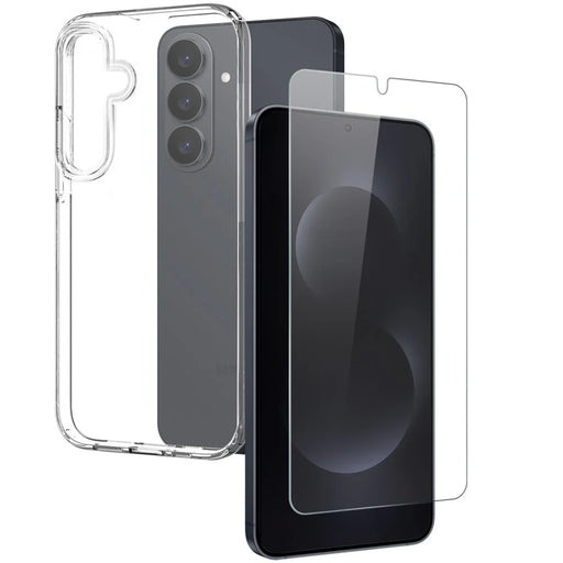 NORTHJO For Samsung Galaxy S26+ Case Soft TPU Clear Phone Cover with Tempered Glass Screen Protector (Support Fingerprint Unlock) - Transparent - 1