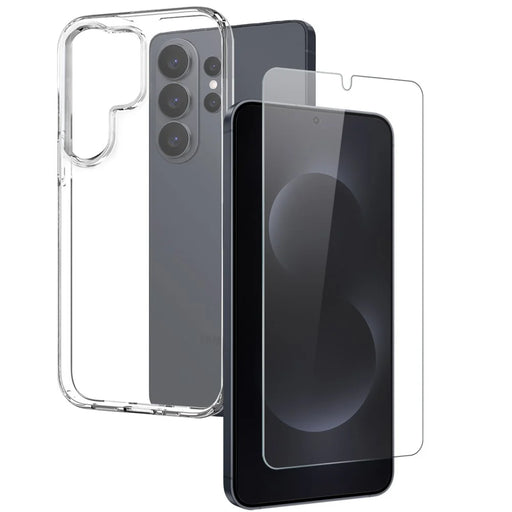 NORTHJO For Samsung Galaxy S26 Ultra Case Soft TPU Clear Phone Cover with Tempered Glass Screen Protector (Support Fingerprint Unlock) - Transparent - 1