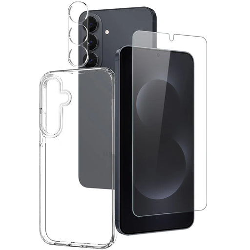 NORTHJO For Samsung Galaxy S26 TPU Phone Case + Tempered Glass Film + Camera Lens Protector (Support Fingerprint Unlock) - Transparent - 1