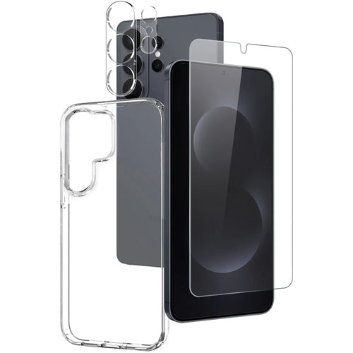 NORTHJO For Samsung Galaxy S26 Ultra TPU Phone Case + Tempered Glass Film + Camera Lens Protector (Support Fingerprint Unlock) - Transparent - 1