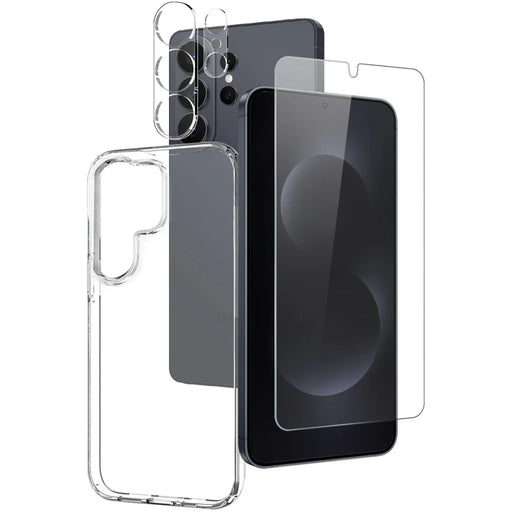 NORTHJO For Samsung Galaxy S26 Ultra TPU Phone Case + Tempered Glass Film + Camera Lens Protector (Support Fingerprint Unlock) - Transparent - 1