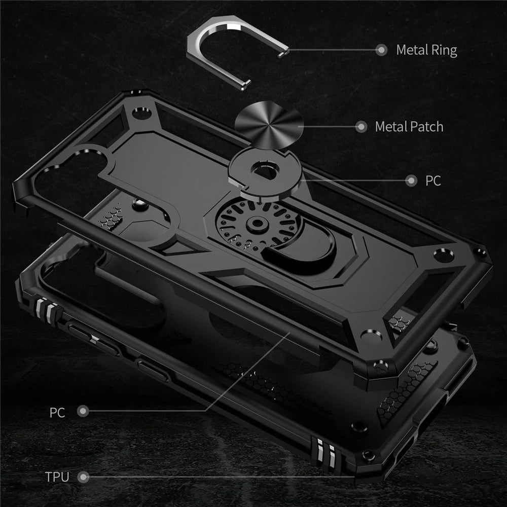 For Samsung Galaxy S23+ Fall-proof Military Grade Case Ring Kickstand Design PC + TPU Back Cover - Black - 4