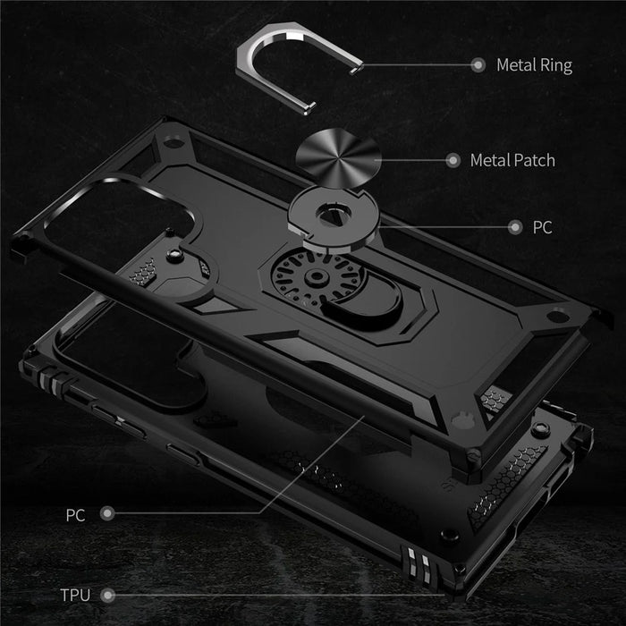 For Samsung Galaxy S23 Ultra Military Grade Case Ring Kickstand Design PC + TPU Hybrid Shell Back Cover - Black - 4