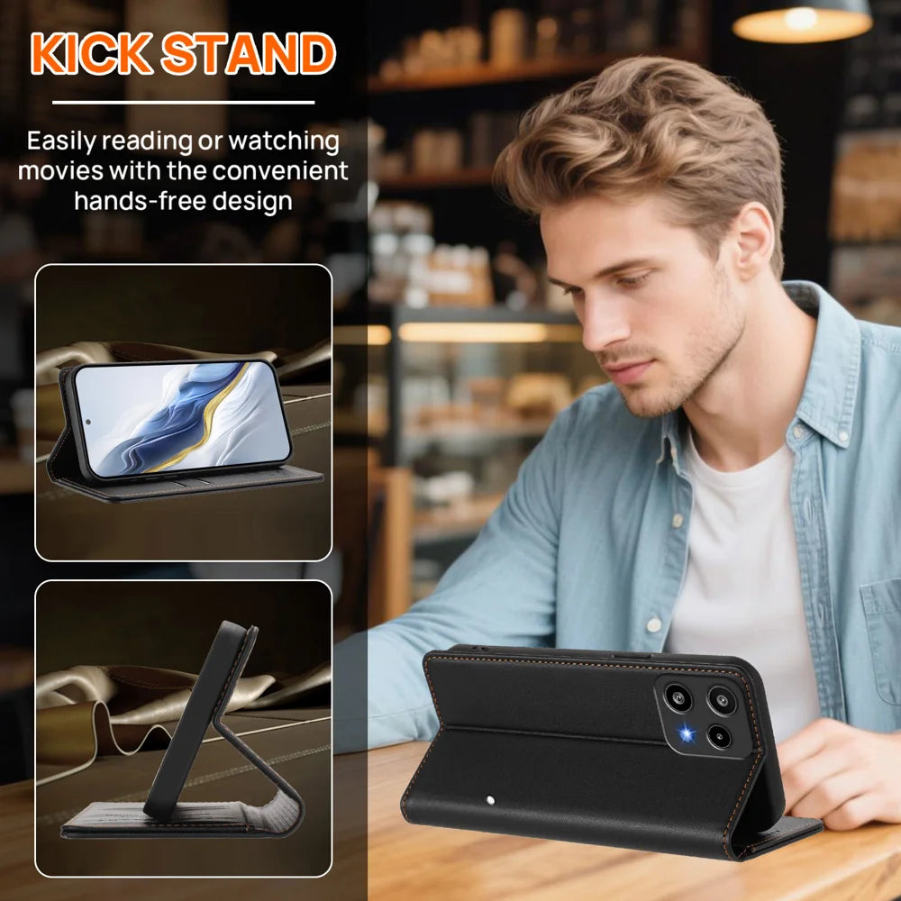For Nothing Phone (3a) Lite 5G Leather Wallet Case Magnetic Closure RFID Blocking Phone Cover - Black - 2