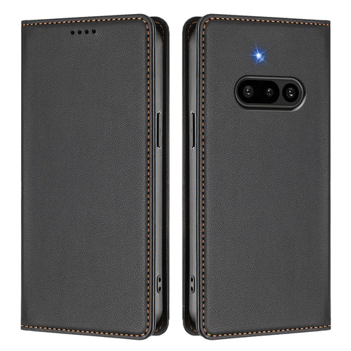 For Nothing Phone (3a) Leather Wallet Case Magnetic Closure RFID Blocking Phone Cover - Black - 1