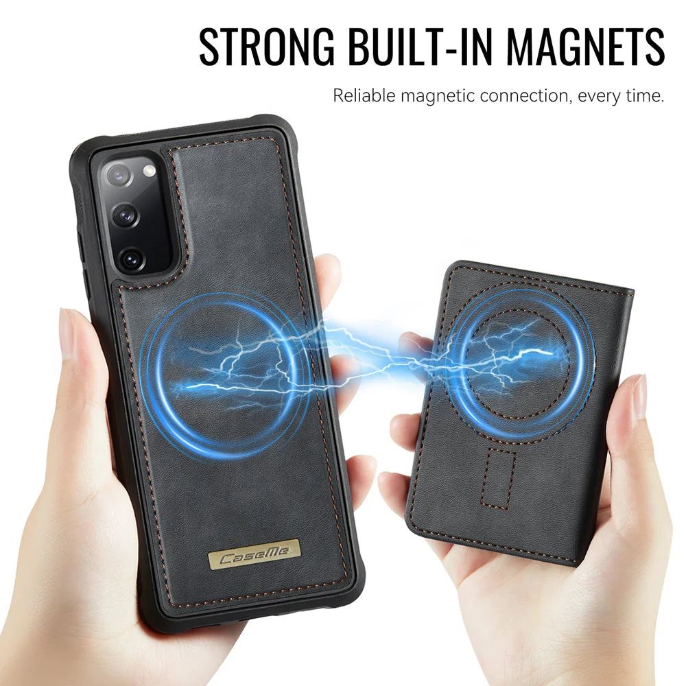 CASEME For Samsung Galaxy S20 FE Magnetic Case  ME80 Series Leather PC TPU Phone Cover with Detachable Wallet - Black - 6