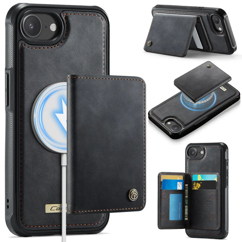 CASEME For iPhone 17e / 16e Magnetic Case  ME80 Series Leather PC TPU Phone Cover with Detachable Wallet - Black - 1