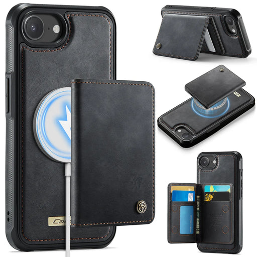 CASEME For iPhone 17e / 16e Magnetic Case  ME80 Series Leather PC TPU Phone Cover with Detachable Wallet - Black - 1