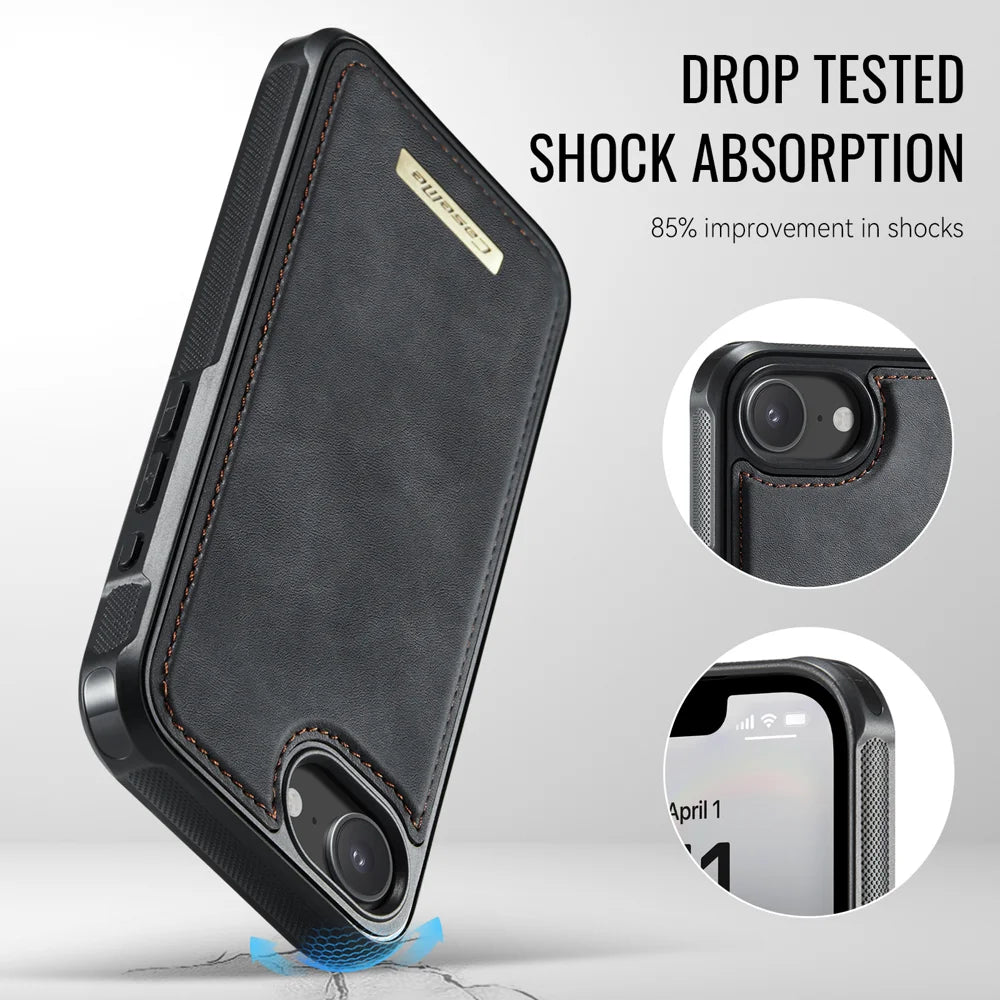 CASEME For iPhone 17e / 16e Magnetic Case  ME80 Series Leather PC TPU Phone Cover with Detachable Wallet - Black - 7