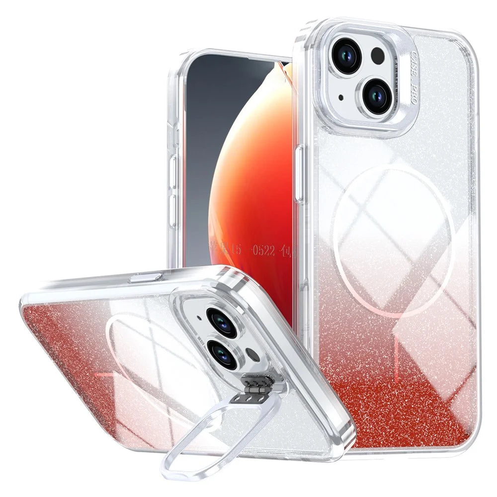 Magnetic Case For iPhone 14  /  13 Gradient Glitter Shockproof TPU PC Phone Cover Compatible with MagSafe - Orange - 1