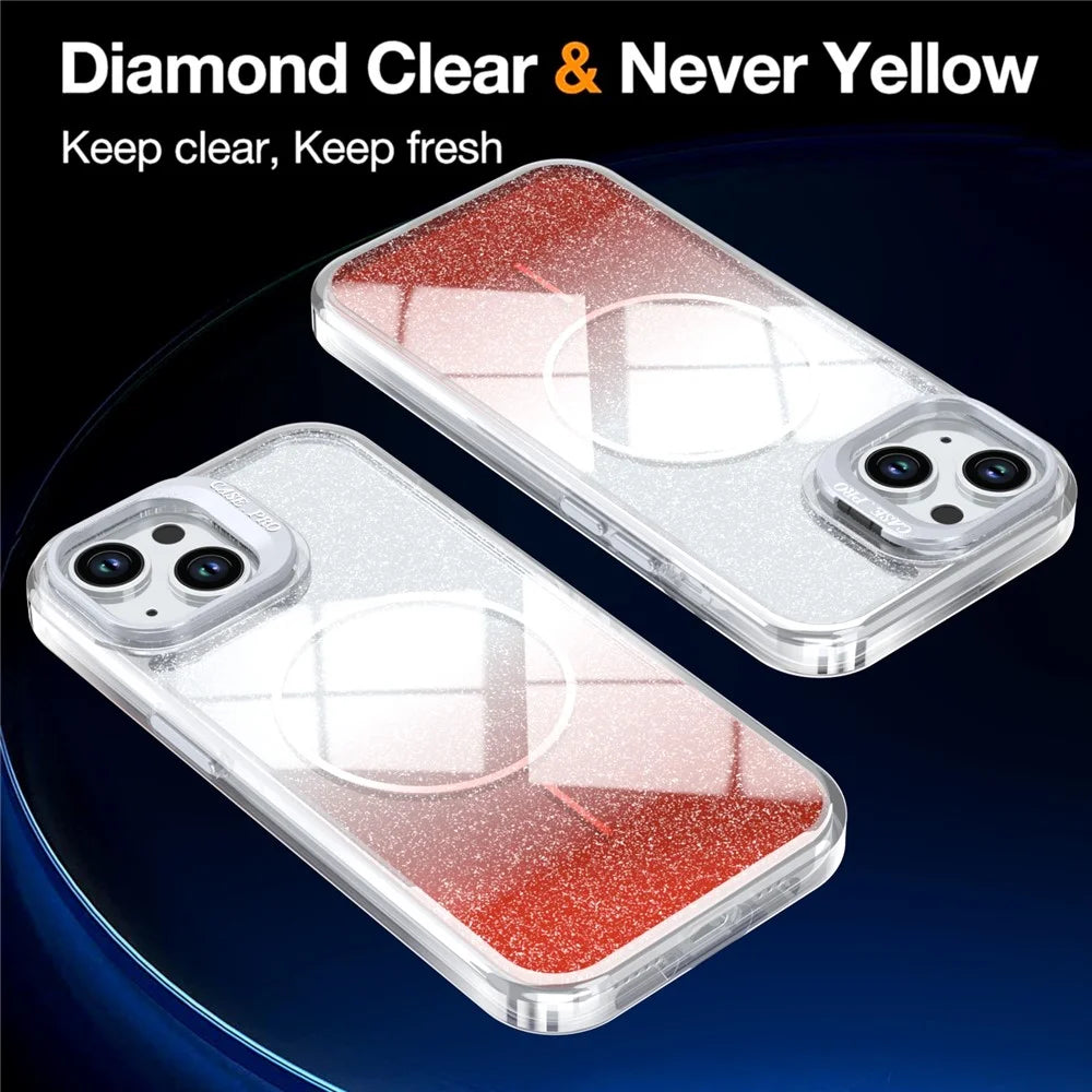 Magnetic Case For iPhone 14  /  13 Gradient Glitter Shockproof TPU PC Phone Cover Compatible with MagSafe - Orange - 2