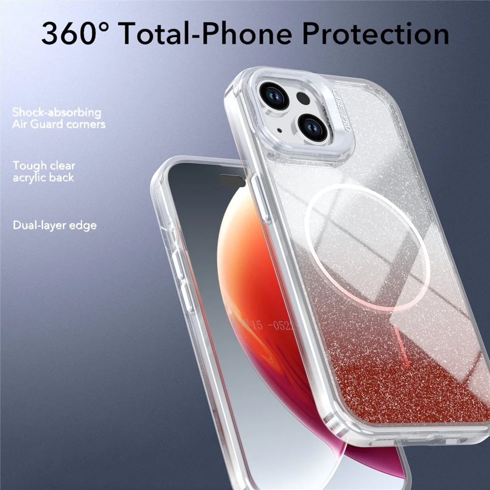 Magnetic Case For iPhone 14  /  13 Gradient Glitter Shockproof TPU PC Phone Cover Compatible with MagSafe - Orange - 5