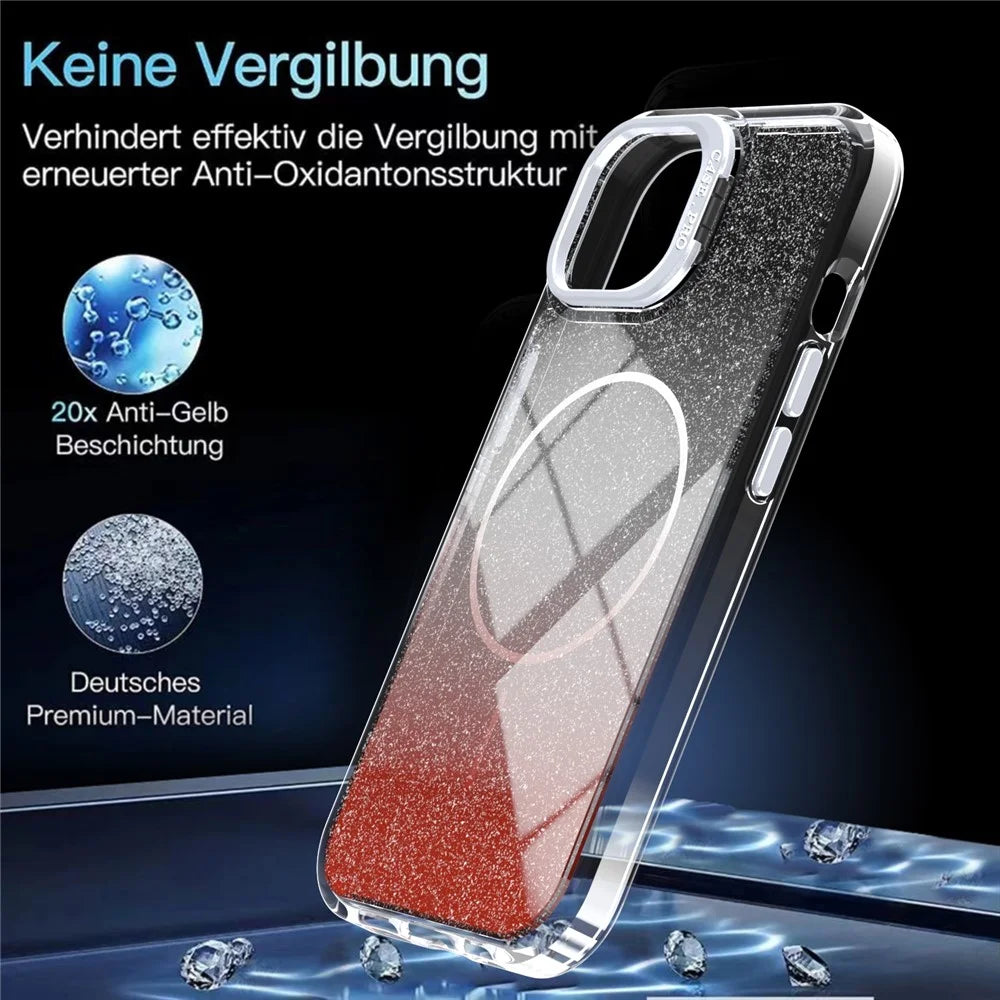 Magnetic Case For iPhone 14  /  13 Gradient Glitter Shockproof TPU PC Phone Cover Compatible with MagSafe - Orange - 7