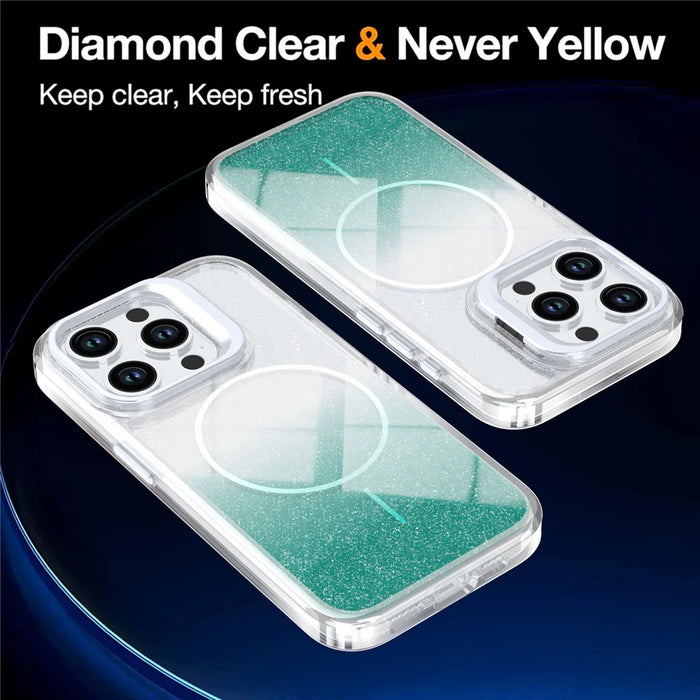 For iPhone 13 Pro Magnetic Case Gradient Glitter Shockproof TPU PC Phone Cover Compatible with MagSafe - Lake Green - 2