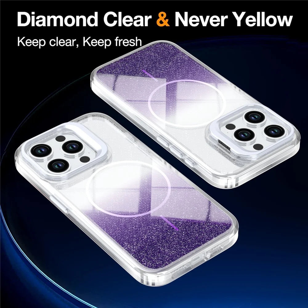 For iPhone 13 Pro Max Magnetic Case Gradient Glitter Shockproof TPU PC Phone Cover Compatible with MagSafe - Purple - 2