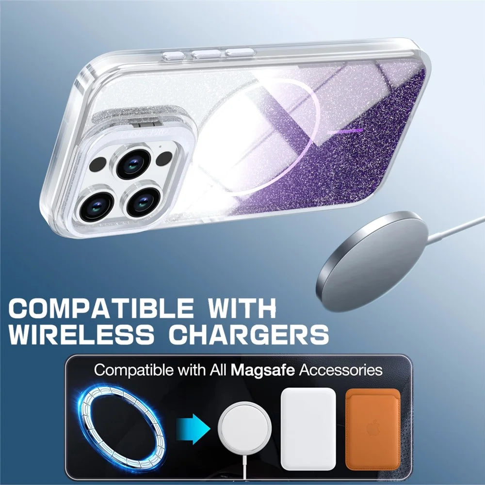 For iPhone 13 Pro Max Magnetic Case Gradient Glitter Shockproof TPU PC Phone Cover Compatible with MagSafe - Purple - 3