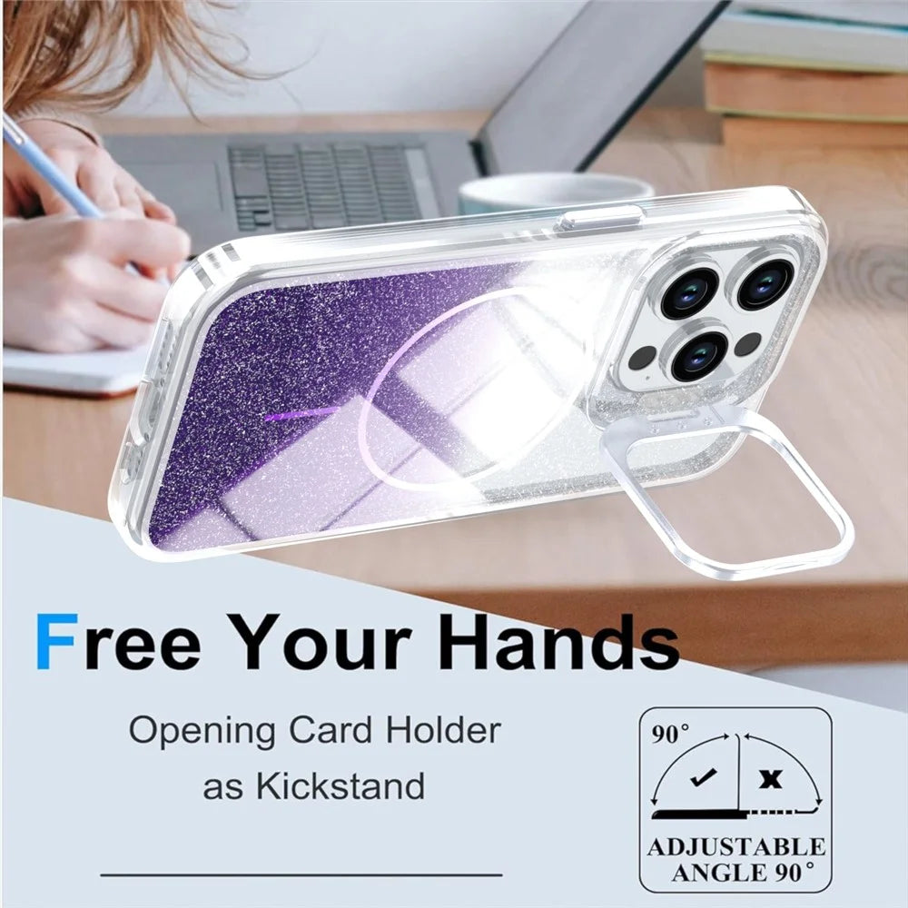 For iPhone 13 Pro Max Magnetic Case Gradient Glitter Shockproof TPU PC Phone Cover Compatible with MagSafe - Purple - 4