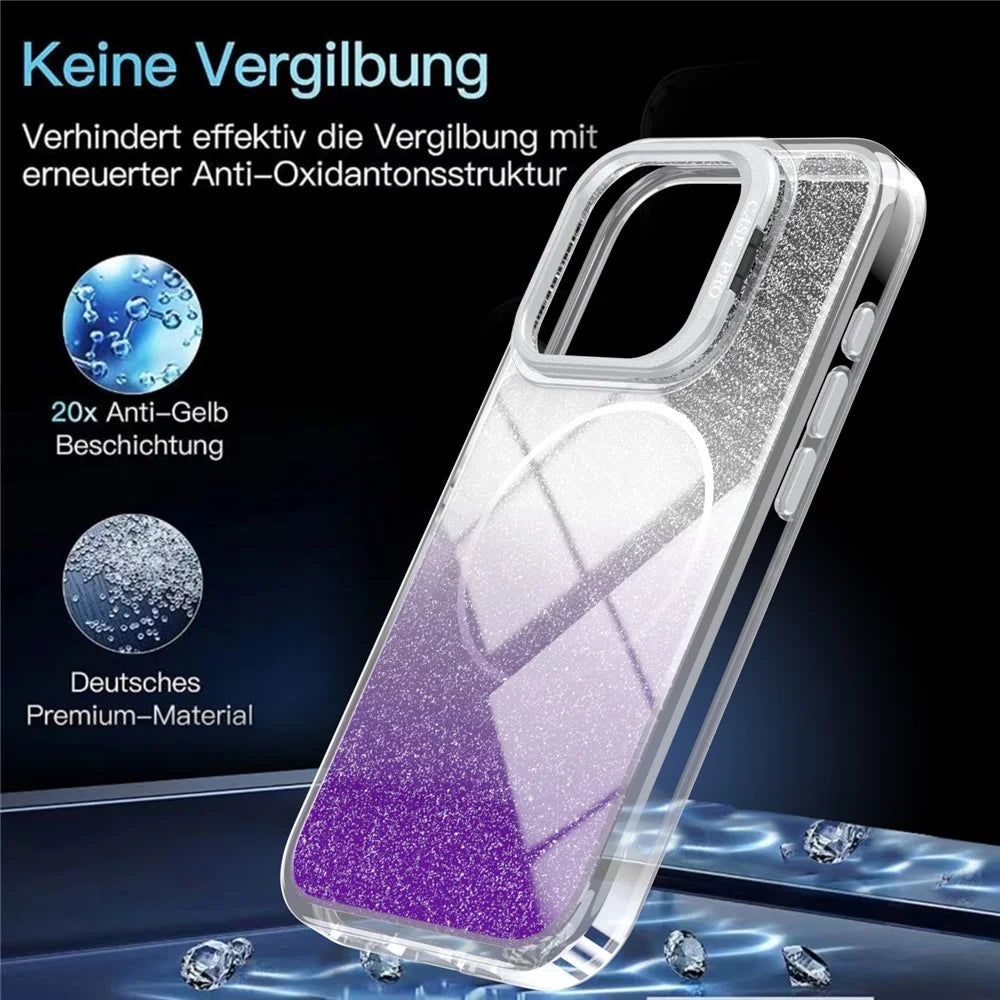 For iPhone 13 Pro Max Magnetic Case Gradient Glitter Shockproof TPU PC Phone Cover Compatible with MagSafe - Purple - 7