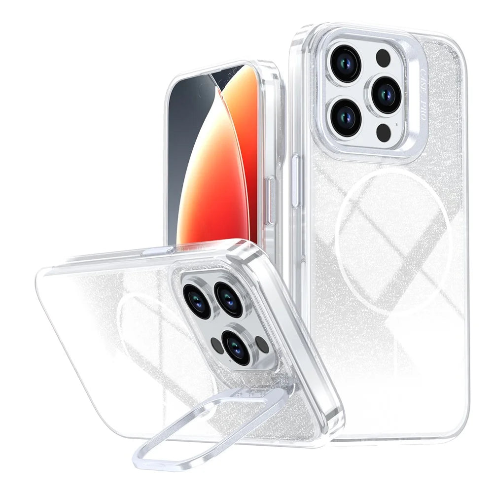 For iPhone 14 Pro Magnetic Case Gradient Glitter Shockproof TPU PC Phone Cover Compatible with MagSafe - White - 1