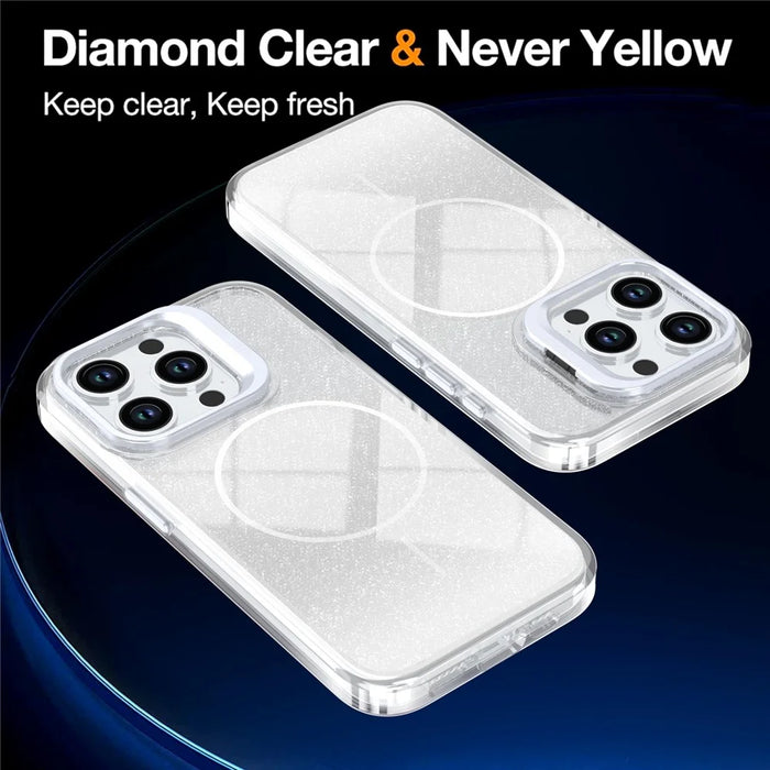 For iPhone 14 Pro Magnetic Case Gradient Glitter Shockproof TPU PC Phone Cover Compatible with MagSafe - White - 2