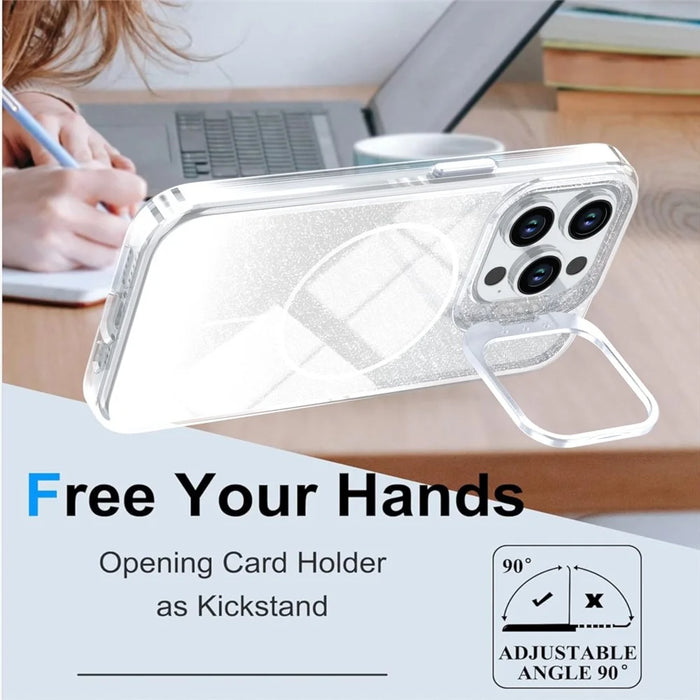 For iPhone 14 Pro Magnetic Case Gradient Glitter Shockproof TPU PC Phone Cover Compatible with MagSafe - White - 4