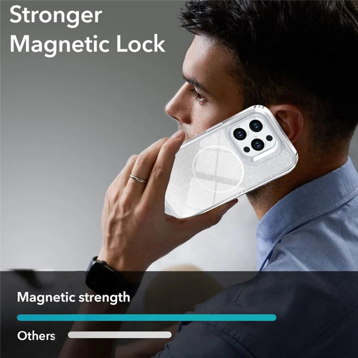For iPhone 14 Pro Magnetic Case Gradient Glitter Shockproof TPU PC Phone Cover Compatible with MagSafe - White - 6