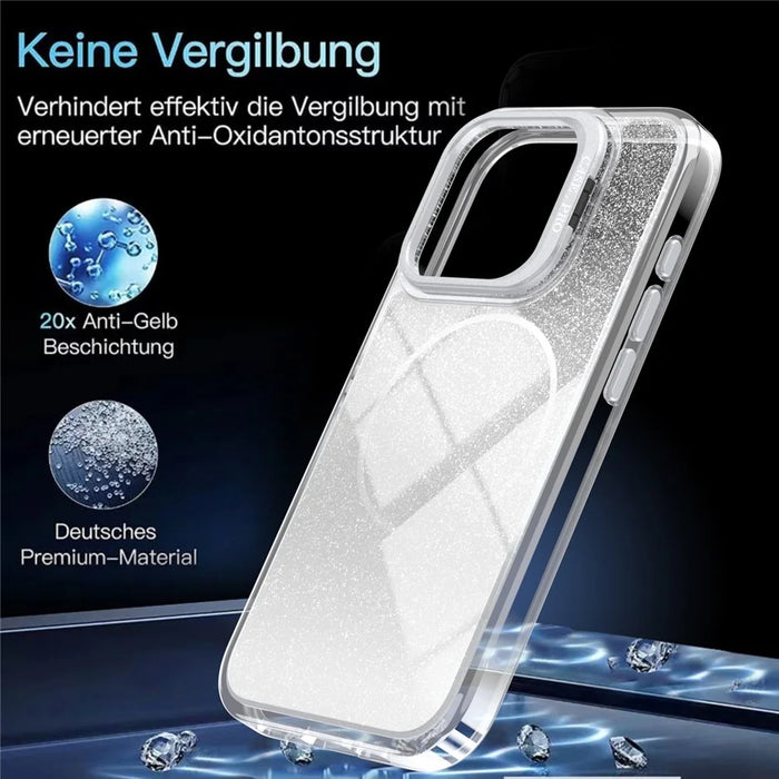 For iPhone 14 Pro Magnetic Case Gradient Glitter Shockproof TPU PC Phone Cover Compatible with MagSafe - White - 7