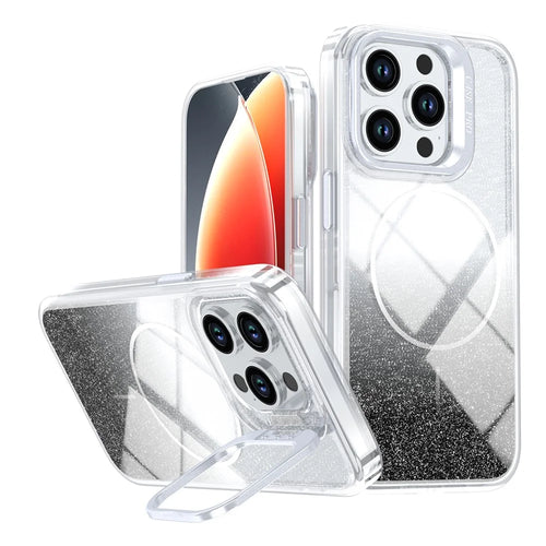 For iPhone 15 Pro Magnetic Case Gradient Glitter Shockproof TPU PC Phone Cover Compatible with MagSafe - Black - 1