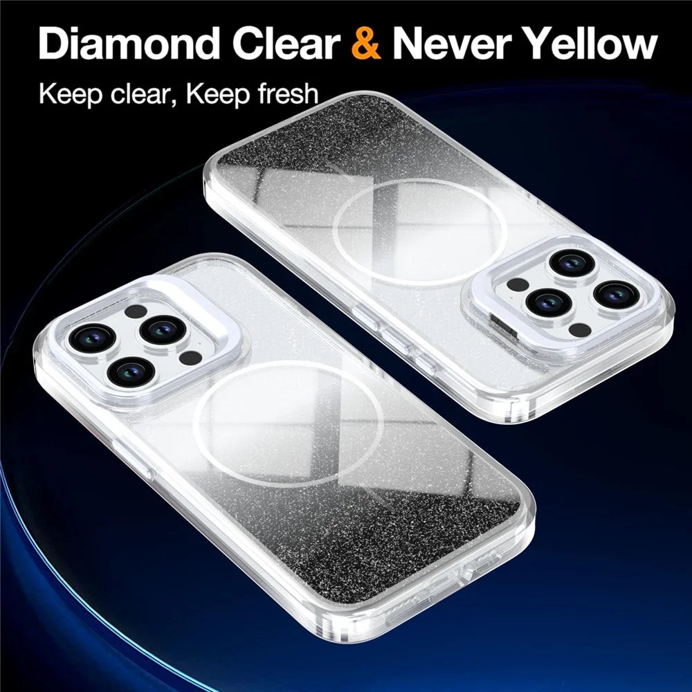 For iPhone 15 Pro Magnetic Case Gradient Glitter Shockproof TPU PC Phone Cover Compatible with MagSafe - Black - 2