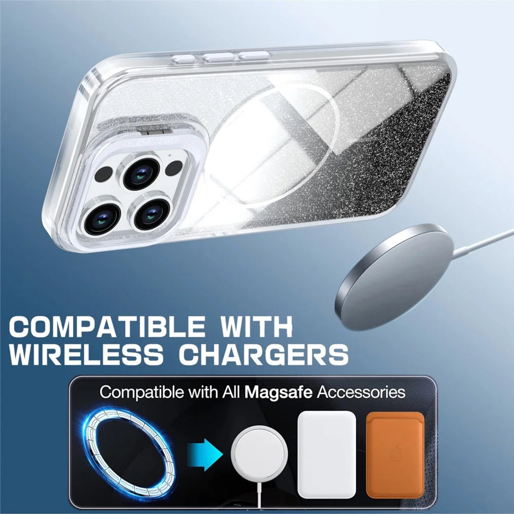 For iPhone 15 Pro Magnetic Case Gradient Glitter Shockproof TPU PC Phone Cover Compatible with MagSafe - Black - 3