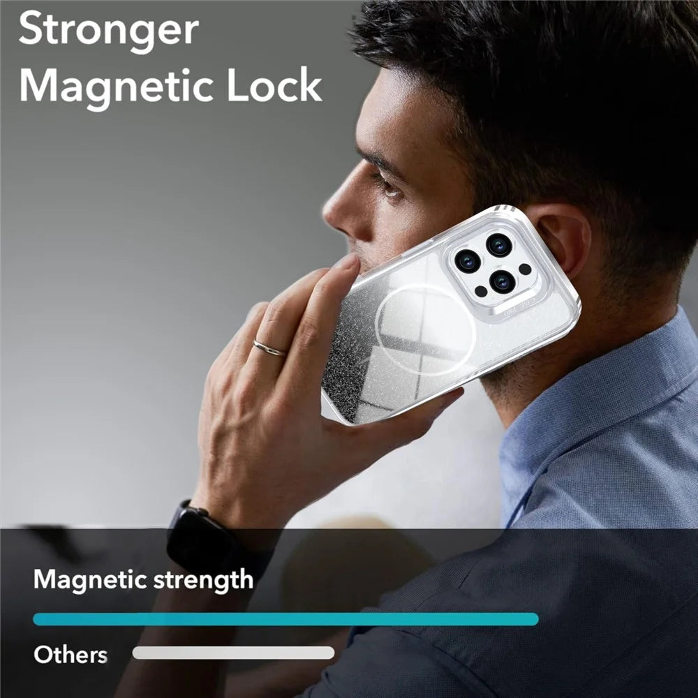 For iPhone 15 Pro Magnetic Case Gradient Glitter Shockproof TPU PC Phone Cover Compatible with MagSafe - Black - 6
