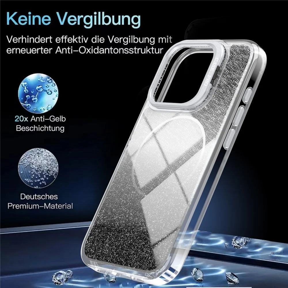 For iPhone 15 Pro Magnetic Case Gradient Glitter Shockproof TPU PC Phone Cover Compatible with MagSafe - Black - 7