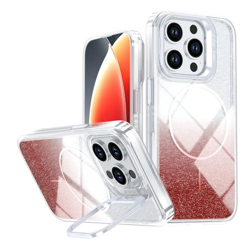 For iPhone 15 Pro Max Magnetic Case Gradient Glitter Shockproof TPU PC Phone Cover Compatible with MagSafe - Orange - 1