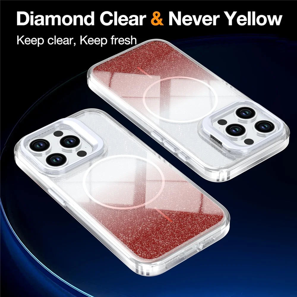 For iPhone 15 Pro Max Magnetic Case Gradient Glitter Shockproof TPU PC Phone Cover Compatible with MagSafe - Orange - 2