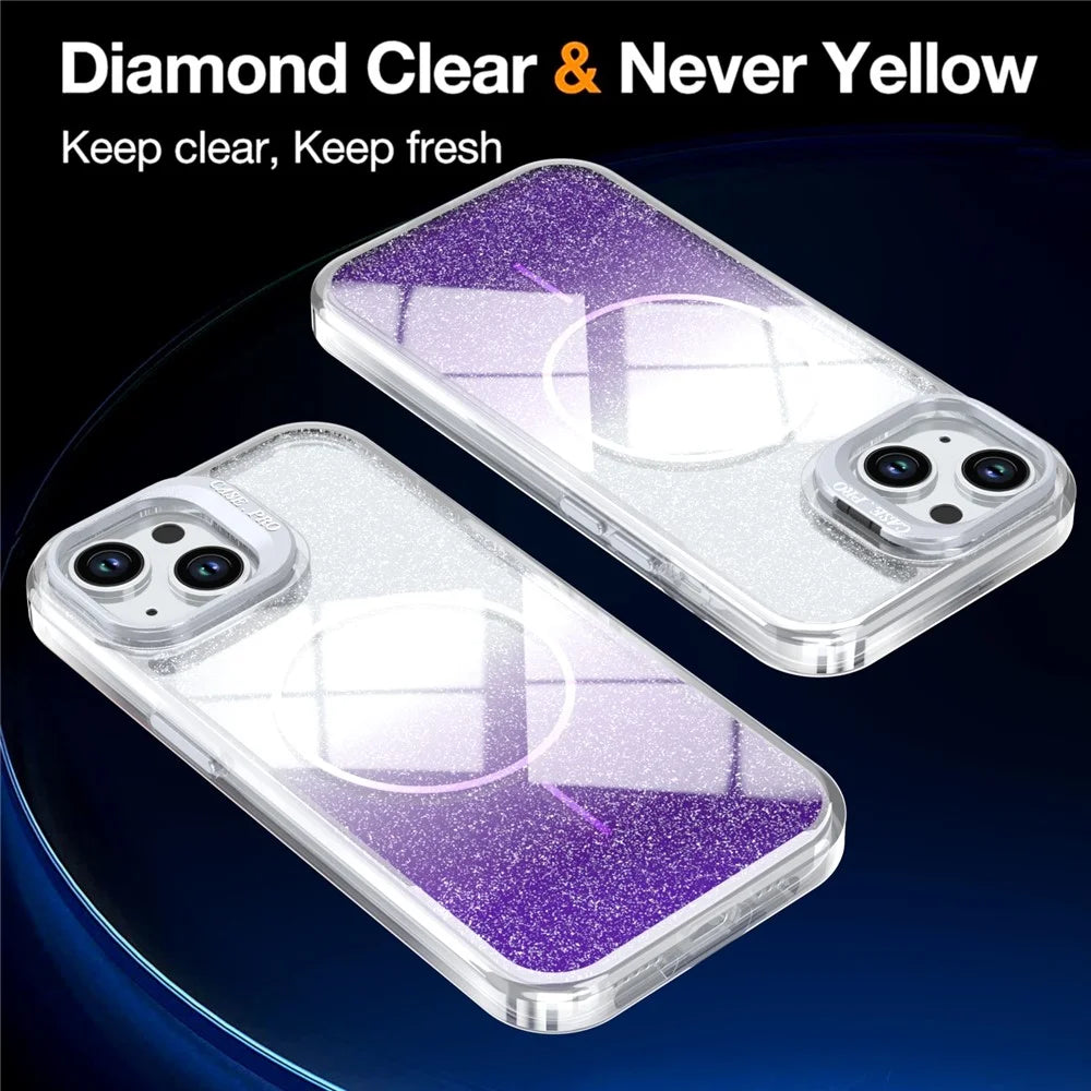 For iPhone 15 Magnetic Case Gradient Glitter Shockproof TPU PC Phone Cover Compatible with MagSafe - Purple - 2