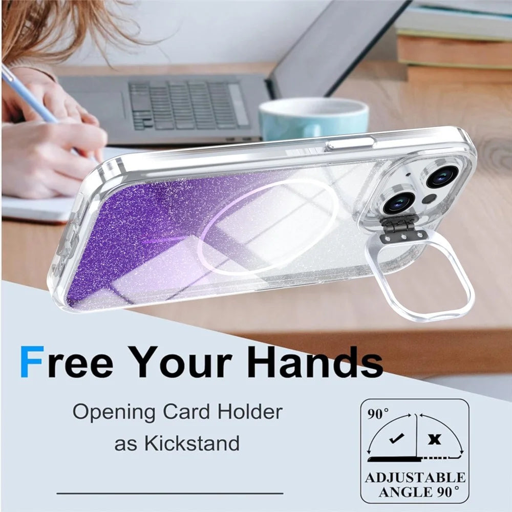 For iPhone 15 Magnetic Case Gradient Glitter Shockproof TPU PC Phone Cover Compatible with MagSafe - Purple - 4