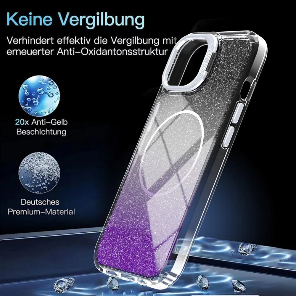 For iPhone 15 Magnetic Case Gradient Glitter Shockproof TPU PC Phone Cover Compatible with MagSafe - Purple - 7