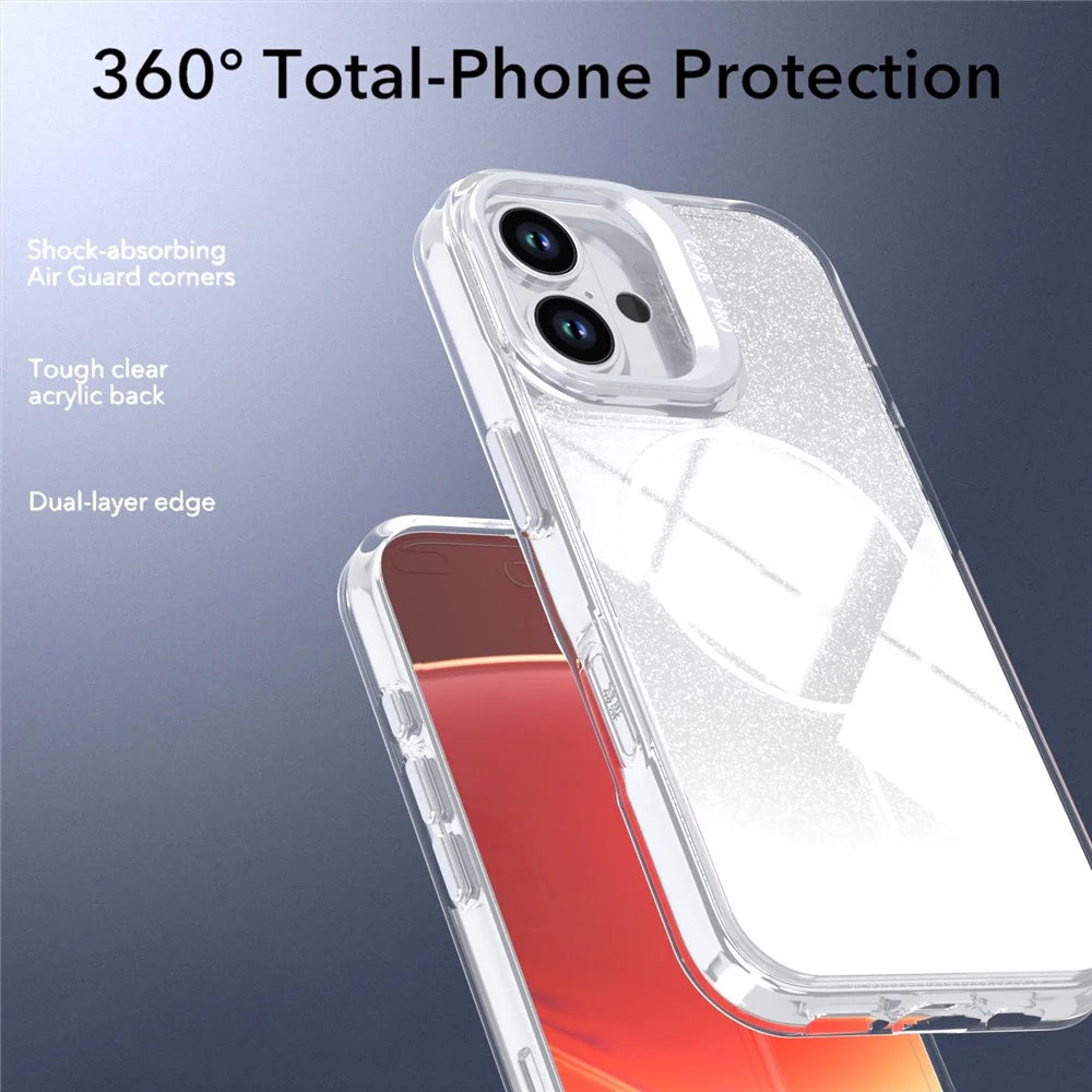 For iPhone 16 Magnetic Case Gradient Glitter Shockproof TPU PC Phone Cover Compatible with MagSafe - White - 5