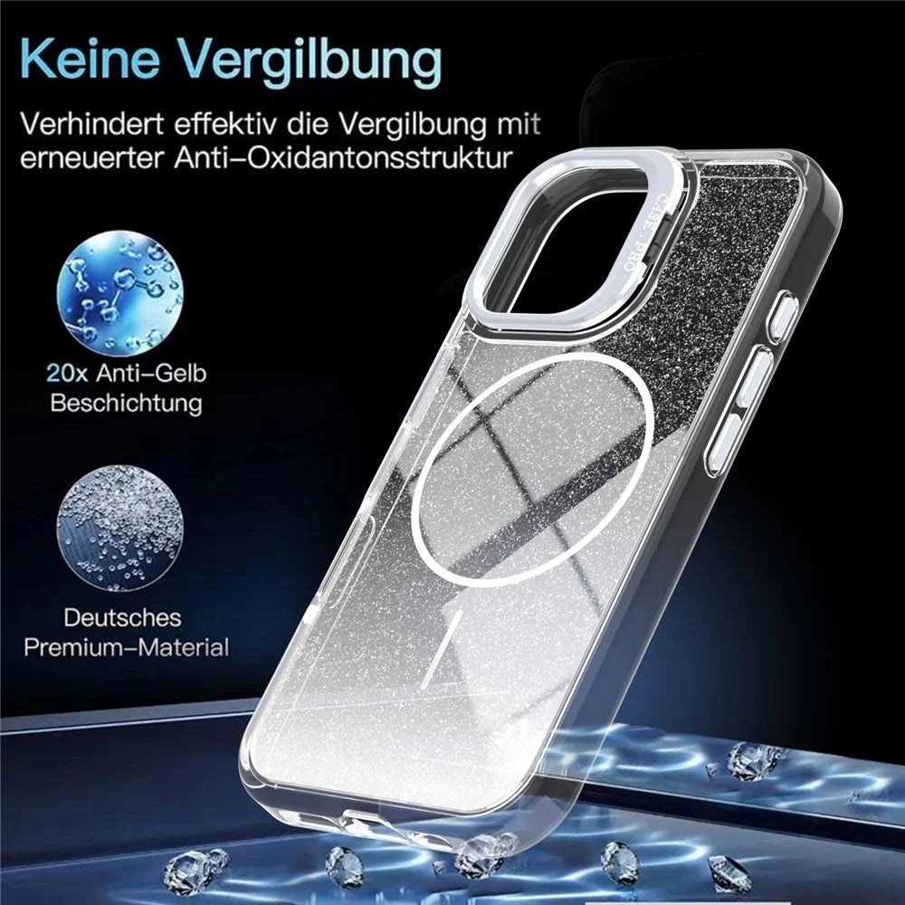 For iPhone 16 Magnetic Case Gradient Glitter Shockproof TPU PC Phone Cover Compatible with MagSafe - White - 7