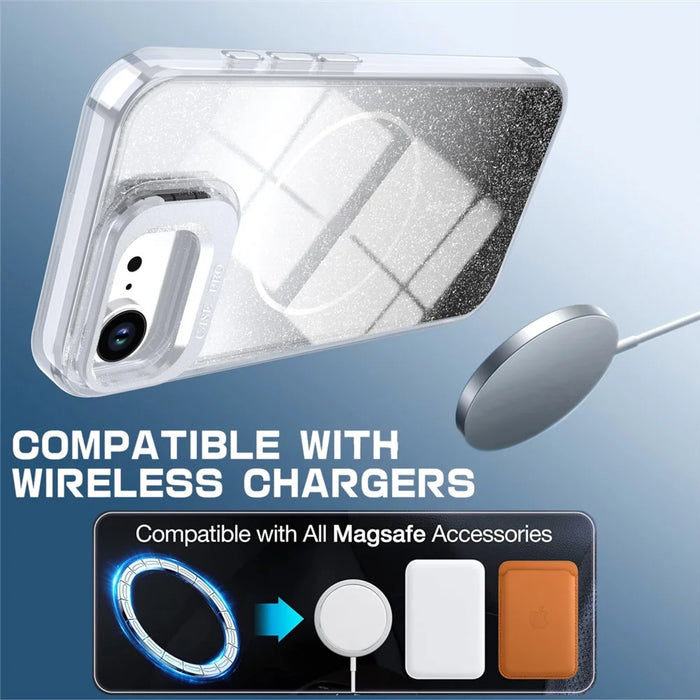 For iPhone 17e / 16e Magnetic Case Gradient Glitter Shockproof TPU PC Phone Cover Compatible with MagSafe - Black - 3