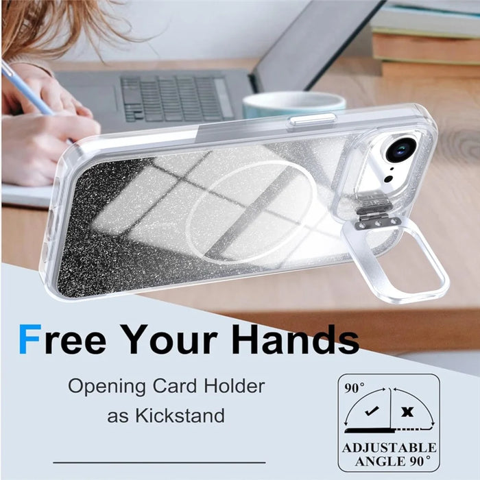 For iPhone 17e / 16e Magnetic Case Gradient Glitter Shockproof TPU PC Phone Cover Compatible with MagSafe - Black - 4
