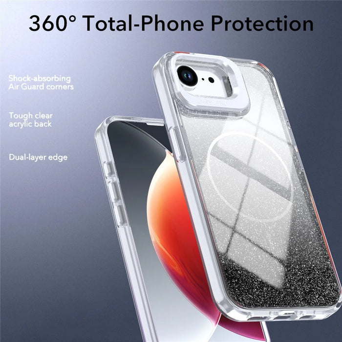 For iPhone 17e / 16e Magnetic Case Gradient Glitter Shockproof TPU PC Phone Cover Compatible with MagSafe - Black - 5